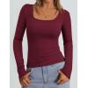 imagePRETTYGARDEN Long Sleeve Shirts for Women Fall Outfits 2025 Ribbed Basic Tees Scoop Neck Going Out Tops Fashion ClothingWine Red