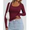 imagePRETTYGARDEN Long Sleeve Shirts for Women Fall Outfits 2025 Ribbed Basic Tees Scoop Neck Going Out Tops Fashion ClothingWine Red