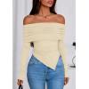 imagePRETTYGARDEN Off The Shoulder Tops for Women Fall Fashion 2025 Long Sleeve Shirts Going Out Slim Fitted Blouses Y2K ClothesBeige