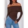imagePRETTYGARDEN Off The Shoulder Tops for Women Fall Fashion 2025 Long Sleeve Shirts Going Out Slim Fitted Blouses Y2K ClothesBrown