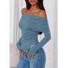 imagePRETTYGARDEN Off The Shoulder Tops for Women Fall Fashion 2025 Long Sleeve Shirts Going Out Slim Fitted Blouses Y2K ClothesGrey Blue