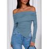 imagePRETTYGARDEN Off The Shoulder Tops for Women Fall Fashion 2025 Long Sleeve Shirts Going Out Slim Fitted Blouses Y2K ClothesGrey Blue