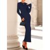 imagePRETTYGARDEN Sweater Dresses for Women 2025 Fall Bell Long Sleeve Crew Neck Bodycon Maxi Dress Winter Ribbed Knit OutfitsNavy Blue
