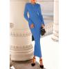 imagePRETTYGARDEN Sweater Dresses for Women 2025 Fall Bell Long Sleeve Crew Neck Bodycon Maxi Dress Winter Ribbed Knit OutfitsSky Blue