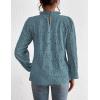 imagePRETTYGARDEN Tops for Women Trendy 2025 Fall Long Sleeve Blouses Dressy Casual Embroidered Eyelet Shirts Going Out OutfitsBlue Grey