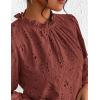 imagePRETTYGARDEN Tops for Women Trendy 2025 Fall Long Sleeve Blouses Dressy Casual Embroidered Eyelet Shirts Going Out OutfitsBrown Red