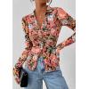 imagePRETTYGARDEN Women Button Down Floral Shirts 2025 Fall Trendy Long Sleeve V Neck Ruched Fitted Mesh Blouse Tops Date OutfitsBlack Floral