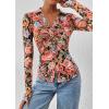 imagePRETTYGARDEN Women Button Down Floral Shirts 2025 Fall Trendy Long Sleeve V Neck Ruched Fitted Mesh Blouse Tops Date OutfitsBlack Floral