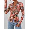 imagePRETTYGARDEN Women Button Down Floral Shirts 2025 Fall Trendy Long Sleeve V Neck Ruched Fitted Mesh Blouse Tops Date OutfitsBlack Floral