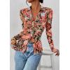 imagePRETTYGARDEN Women Button Down Floral Shirts 2025 Fall Trendy Long Sleeve V Neck Ruched Fitted Mesh Blouse Tops Date OutfitsBlack Floral