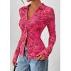 imagePRETTYGARDEN Women Button Down Floral Shirts 2025 Fall Trendy Long Sleeve V Neck Ruched Fitted Mesh Blouse Tops Date OutfitsPink Red Floral