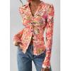 imagePRETTYGARDEN Women Button Down Floral Shirts 2025 Fall Trendy Long Sleeve V Neck Ruched Fitted Mesh Blouse Tops Date OutfitsRed Pink