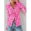 imagePRETTYGARDEN Women Button Down Floral Shirts 2025 Fall Trendy Long Sleeve V Neck Ruched Fitted Mesh Blouse Tops Date OutfitsRose Pink