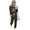 imagePRETTYGARDEN Women Fall 2 Piece Lounge Outfit Long Sleeve Tops High Waisted Jogger Pants Set Spring Travel Clothes TracksuitPatternedarmy Green