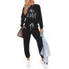 imagePRETTYGARDEN Women Fall 2 Piece Lounge Outfit Long Sleeve Tops High Waisted Jogger Pants Set Spring Travel Clothes TracksuitPatternedblack