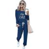 imagePRETTYGARDEN Women Fall 2 Piece Lounge Outfit Long Sleeve Tops High Waisted Jogger Pants Set Spring Travel Clothes TracksuitPatterneddark Blue