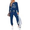 imagePRETTYGARDEN Women Fall 2 Piece Lounge Outfit Long Sleeve Tops High Waisted Jogger Pants Set Spring Travel Clothes TracksuitPatterneddark Blue