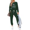 imagePRETTYGARDEN Women Fall 2 Piece Lounge Outfit Long Sleeve Tops High Waisted Jogger Pants Set Spring Travel Clothes TracksuitPatterneddark Green