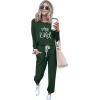 imagePRETTYGARDEN Women Fall 2 Piece Lounge Outfit Long Sleeve Tops High Waisted Jogger Pants Set Spring Travel Clothes TracksuitPatterneddark Green