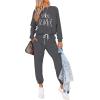 imagePRETTYGARDEN Women Fall 2 Piece Lounge Outfit Long Sleeve Tops High Waisted Jogger Pants Set Spring Travel Clothes TracksuitPatterneddark Grey