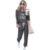 imagePRETTYGARDEN Women Fall 2 Piece Lounge Outfit Long Sleeve Tops High Waisted Jogger Pants Set Spring Travel Clothes TracksuitPatterneddark Grey