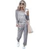 imagePRETTYGARDEN Women Fall 2 Piece Lounge Outfit Long Sleeve Tops High Waisted Jogger Pants Set Spring Travel Clothes TracksuitPatternedgrey