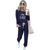 imagePRETTYGARDEN Women Fall 2 Piece Lounge Outfit Long Sleeve Tops High Waisted Jogger Pants Set Spring Travel Clothes TracksuitPatternednavy
