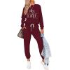 imagePRETTYGARDEN Women Fall 2 Piece Lounge Outfit Long Sleeve Tops High Waisted Jogger Pants Set Spring Travel Clothes TracksuitPatternedwine Red