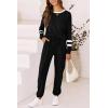 imagePRETTYGARDEN Women Fall 2 Piece Lounge Outfit Long Sleeve Tops High Waisted Jogger Pants Set Spring Travel Clothes TracksuitStriped Black