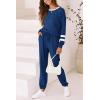 imagePRETTYGARDEN Women Fall 2 Piece Lounge Outfit Long Sleeve Tops High Waisted Jogger Pants Set Spring Travel Clothes TracksuitStriped Dark Blue