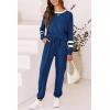 imagePRETTYGARDEN Women Fall 2 Piece Lounge Outfit Long Sleeve Tops High Waisted Jogger Pants Set Spring Travel Clothes TracksuitStriped Dark Blue