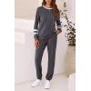 imagePRETTYGARDEN Women Fall 2 Piece Lounge Outfit Long Sleeve Tops High Waisted Jogger Pants Set Spring Travel Clothes TracksuitStriped Dark Grey