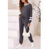 imagePRETTYGARDEN Women Fall 2 Piece Lounge Outfit Long Sleeve Tops High Waisted Jogger Pants Set Spring Travel Clothes TracksuitStriped Dark Grey
