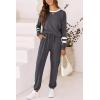 imagePRETTYGARDEN Women Fall 2 Piece Lounge Outfit Long Sleeve Tops High Waisted Jogger Pants Set Spring Travel Clothes TracksuitStriped Dark Grey