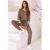 imagePRETTYGARDEN Women Fall 2 Piece Lounge Outfit Long Sleeve Tops High Waisted Jogger Pants Set Spring Travel Clothes TracksuitStriped Dark Khaki