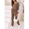 imagePRETTYGARDEN Women Fall 2 Piece Lounge Outfit Long Sleeve Tops High Waisted Jogger Pants Set Spring Travel Clothes TracksuitStriped Dark Khaki