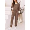 imagePRETTYGARDEN Women Fall 2 Piece Lounge Outfit Long Sleeve Tops High Waisted Jogger Pants Set Spring Travel Clothes TracksuitStriped Dark Khaki