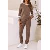 imagePRETTYGARDEN Women Fall 2 Piece Lounge Outfit Long Sleeve Tops High Waisted Jogger Pants Set Spring Travel Clothes TracksuitStriped Dark Khaki