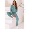 imagePRETTYGARDEN Women Fall 2 Piece Lounge Outfit Long Sleeve Tops High Waisted Jogger Pants Set Spring Travel Clothes TracksuitStriped Fruit Green