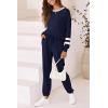 imagePRETTYGARDEN Women Fall 2 Piece Lounge Outfit Long Sleeve Tops High Waisted Jogger Pants Set Spring Travel Clothes TracksuitStriped Navy