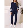 imagePRETTYGARDEN Women Fall 2 Piece Lounge Outfit Long Sleeve Tops High Waisted Jogger Pants Set Spring Travel Clothes TracksuitStriped Navy
