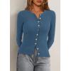 imagePRETTYGARDEN Womens 2025 Fall Cardigan Sweaters Lightweight Long Sleeve Button up Ribbed Knit Tops Winter Fashion ClothesDusty Blue