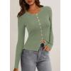 imagePRETTYGARDEN Womens 2025 Fall Cardigan Sweaters Lightweight Long Sleeve Button up Ribbed Knit Tops Winter Fashion ClothesLight Green