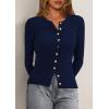 imagePRETTYGARDEN Womens 2025 Fall Cardigan Sweaters Lightweight Long Sleeve Button up Ribbed Knit Tops Winter Fashion ClothesNavy Blue