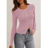 imagePRETTYGARDEN Womens 2025 Fall Cardigan Sweaters Lightweight Long Sleeve Button up Ribbed Knit Tops Winter Fashion ClothesPink