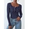 imagePRETTYGARDEN Womens 2025 Fall Long Sleeve Henley T Shirts Button Ribbed Knit Slim Fit Basic Tops Blouse Casual Outfits01 Polka Dot Navy White