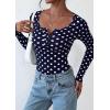 imagePRETTYGARDEN Womens 2025 Fall Long Sleeve Henley T Shirts Button Ribbed Knit Slim Fit Basic Tops Blouse Casual Outfits01 Polka Dot Navy White