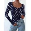 imagePRETTYGARDEN Womens 2025 Fall Long Sleeve Henley T Shirts Button Ribbed Knit Slim Fit Basic Tops Blouse Casual Outfits01 Polka Dot Navy White