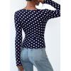 imagePRETTYGARDEN Womens 2025 Fall Long Sleeve Henley T Shirts Button Ribbed Knit Slim Fit Basic Tops Blouse Casual Outfits01 Polka Dot Navy White