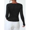 imagePRETTYGARDEN Womens 2025 Fall Long Sleeve Henley T Shirts Button Ribbed Knit Slim Fit Basic Tops Blouse Casual Outfits01 Small Polka Dot Black